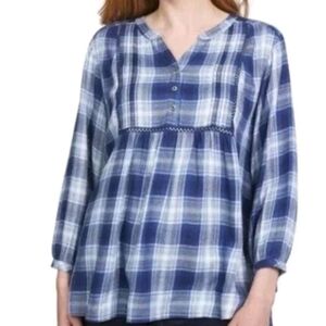 NWT Wrangler Navy Checkered Blouse